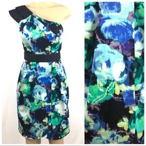 Eliza J One Shoulder Black Floral Dress Med (8-10)